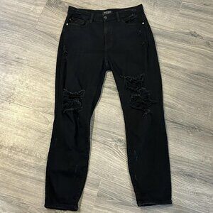 Judy Blue Jeans Womens 11/30 Black Boyfriend Fit Distressed Stretch Denim Grunge